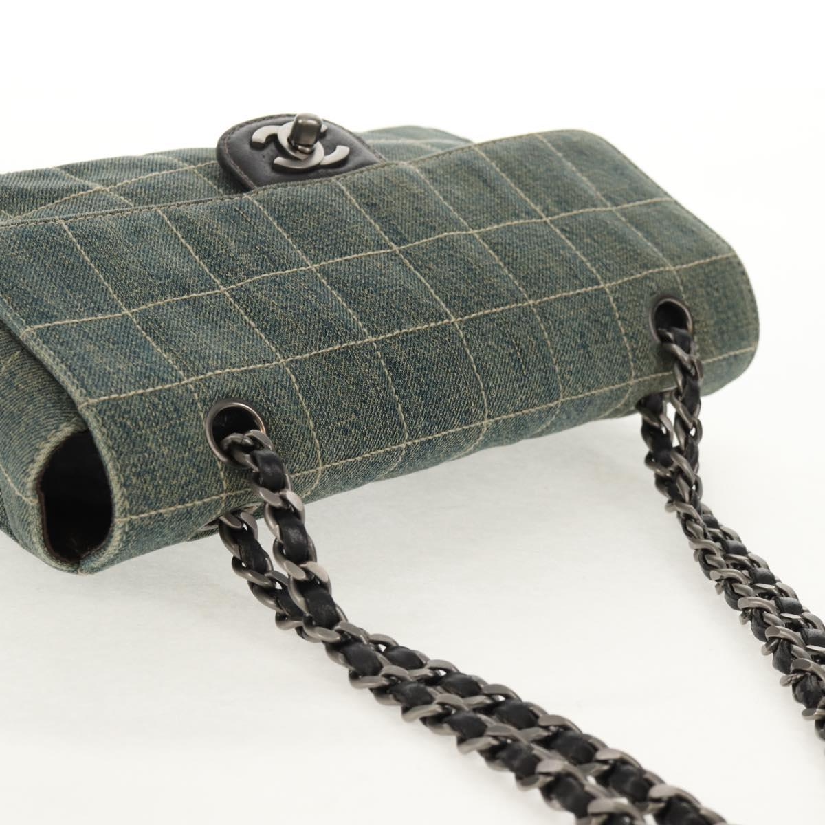 CHANEL Choco Bar Chain Shoulder Bag Denim Blue CC Auth yk20012V