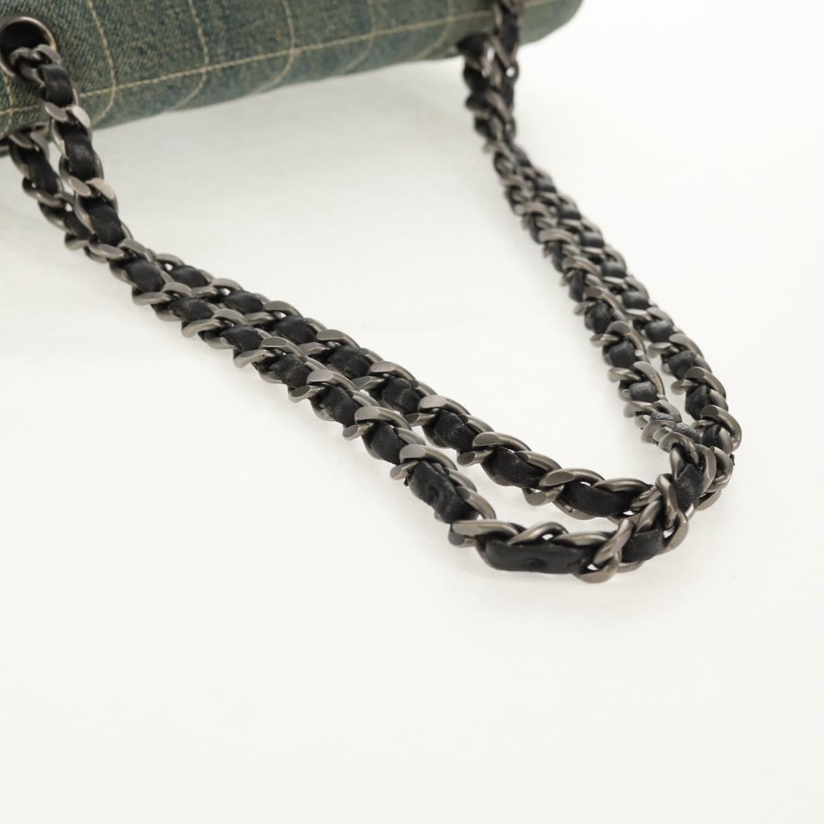 CHANEL Choco Bar Chain Shoulder Bag Denim Blue CC Auth yk20012V