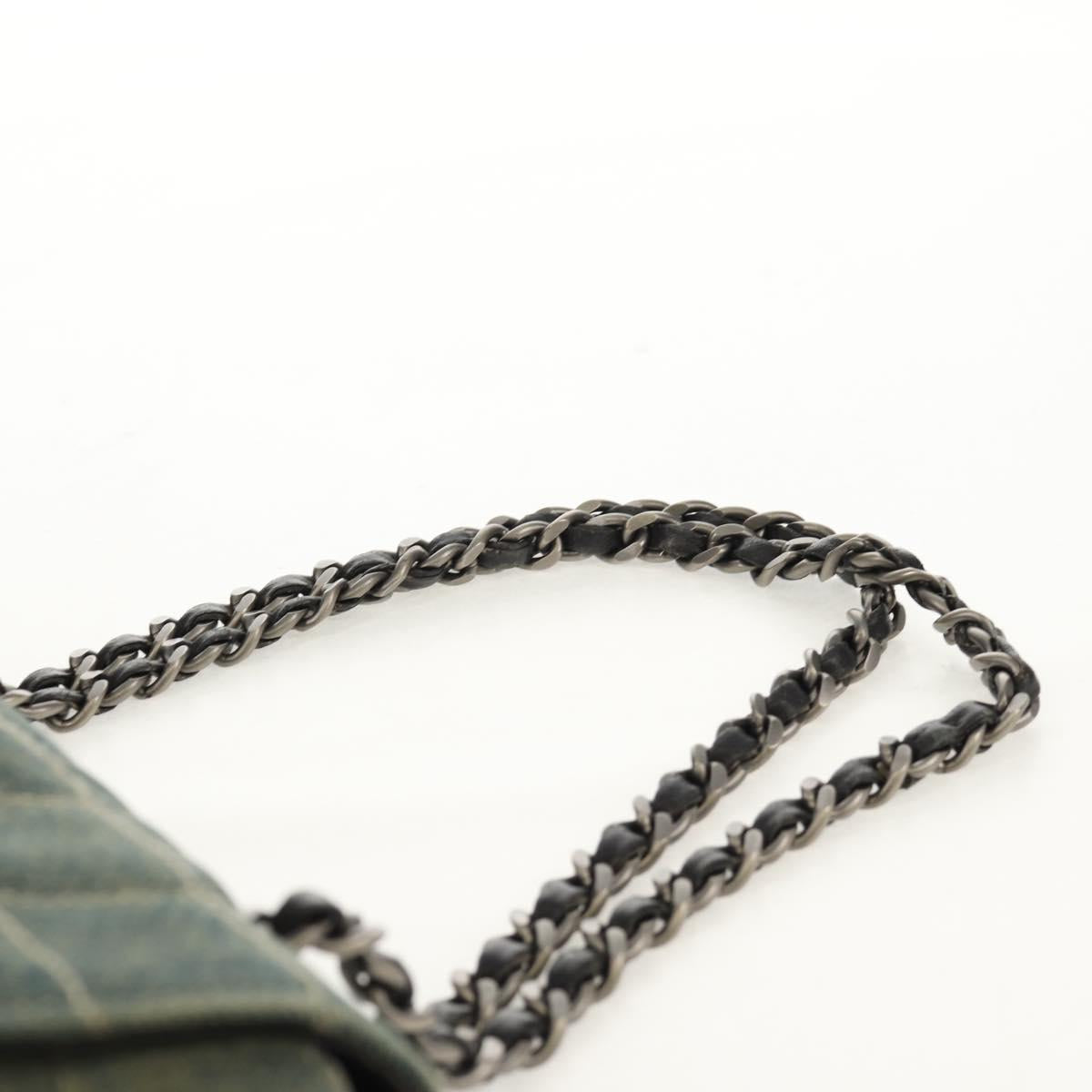 CHANEL Choco Bar Chain Shoulder Bag Denim Blue CC Auth yk20012V