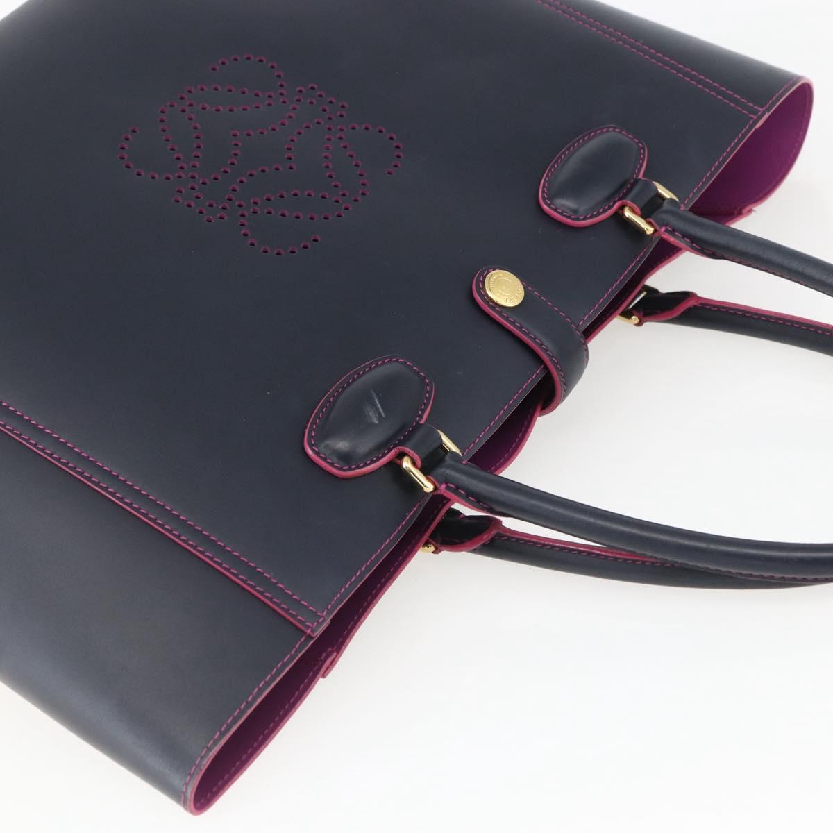 LOEWE Anagram Tote Bag Leather Black Gold Auth yk20013