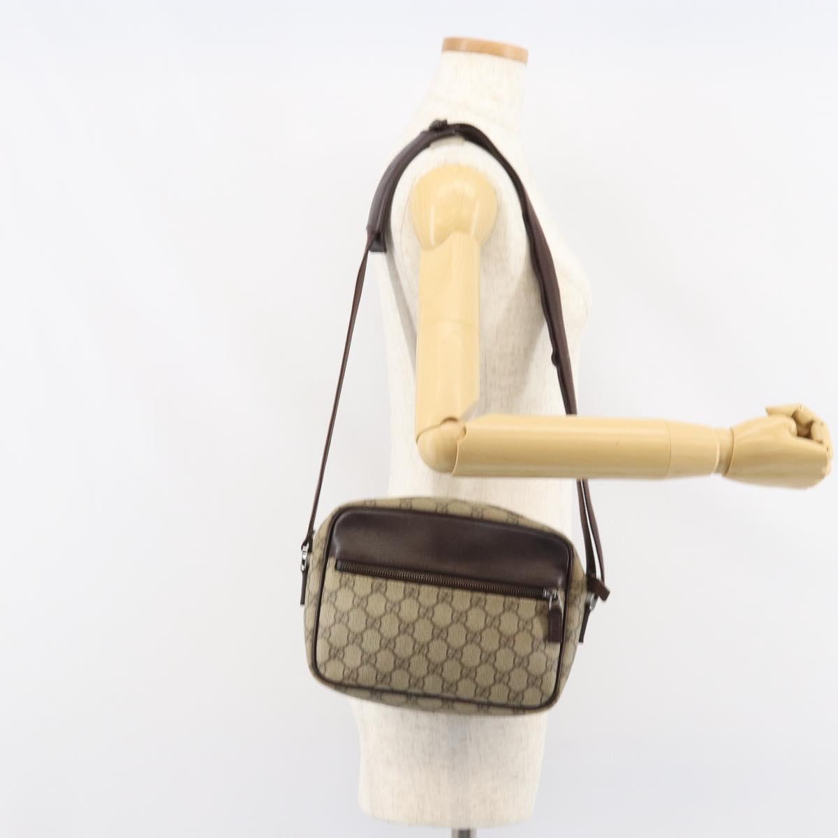 GUCCI GG Supreme Shoulder Bag PVC Beige Silver 114291 Auth yk20015
