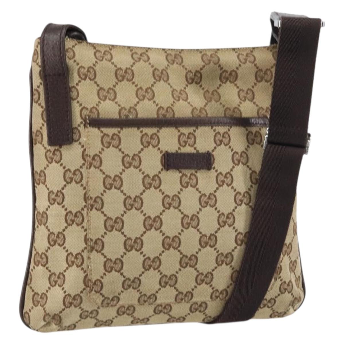 GUCCI GG Canvas Shoulder Bag Beige Silver 122793 Auth yk20016