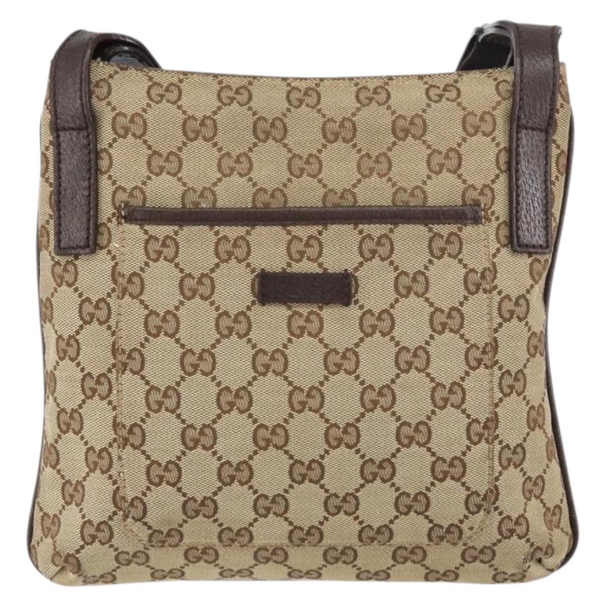 GUCCI GG Canvas Shoulder Bag Beige Silver 122793 Auth yk20016