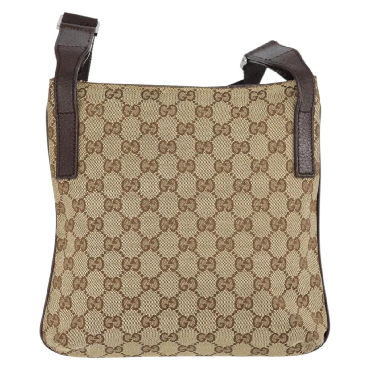 GUCCI GG Canvas Shoulder Bag Beige Silver 122793 Auth yk20016