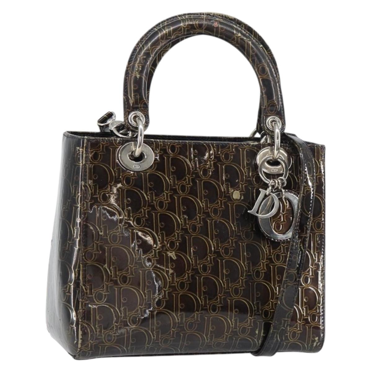 Christian Dior Trotter Canvas Hand Bag Enamel 2way Brown Silver Auth yk20020