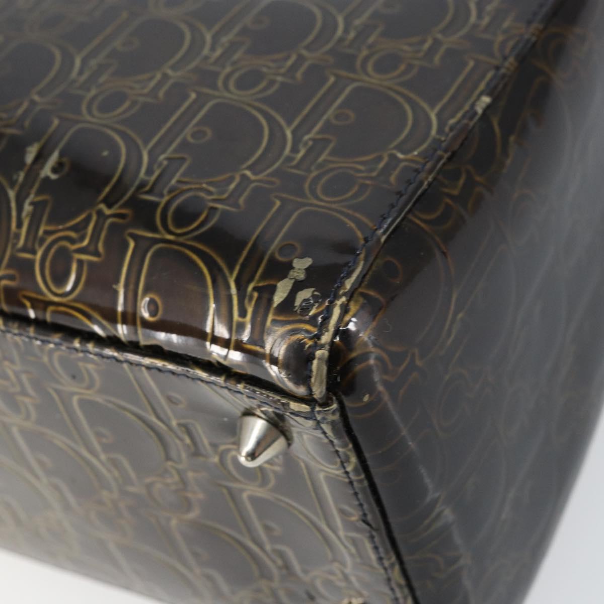 Christian Dior Trotter Canvas Hand Bag Enamel 2way Brown Silver Auth yk20020