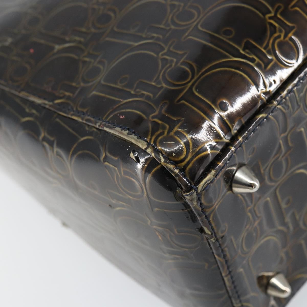 Christian Dior Trotter Canvas Hand Bag Enamel 2way Brown Silver Auth yk20020