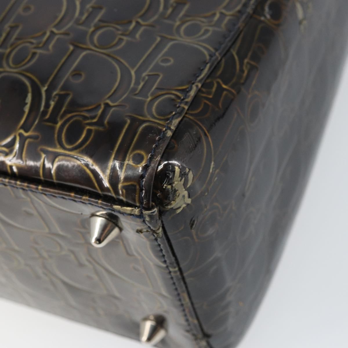 Christian Dior Trotter Canvas Hand Bag Enamel 2way Brown Silver Auth yk20020