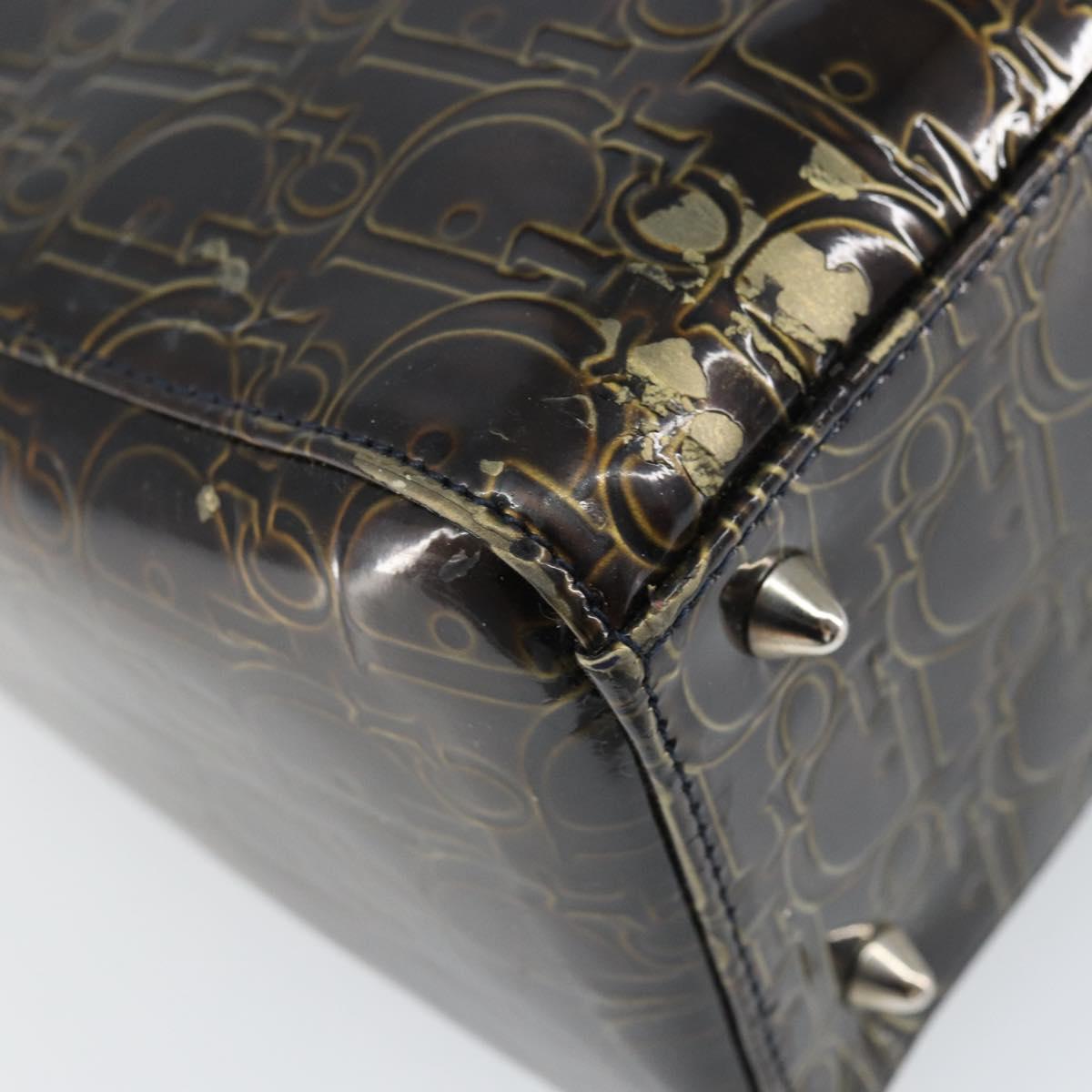 Christian Dior Trotter Canvas Hand Bag Enamel 2way Brown Silver Auth yk20020