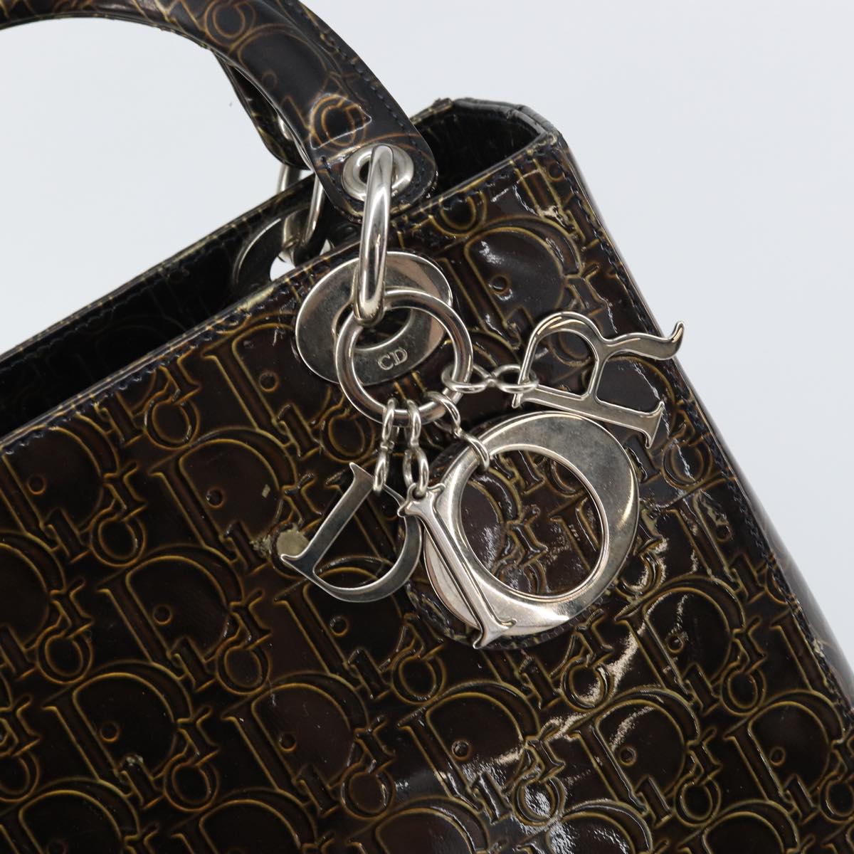 Christian Dior Trotter Canvas Hand Bag Enamel 2way Brown Silver Auth yk20020