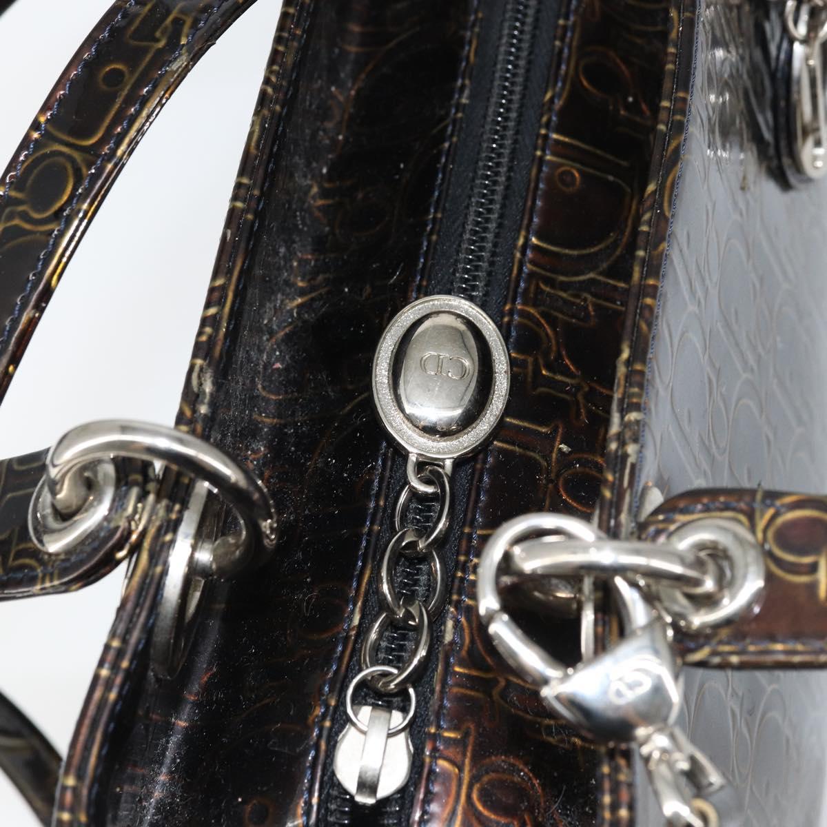 Christian Dior Trotter Canvas Hand Bag Enamel 2way Brown Silver Auth yk20020