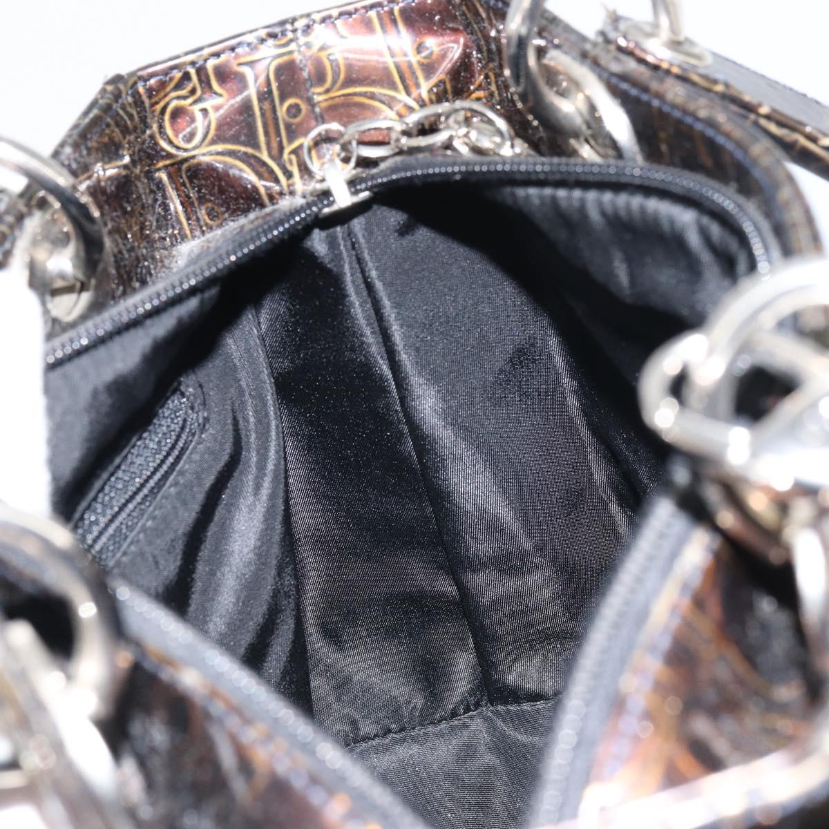 Christian Dior Trotter Canvas Hand Bag Enamel 2way Brown Silver Auth yk20020