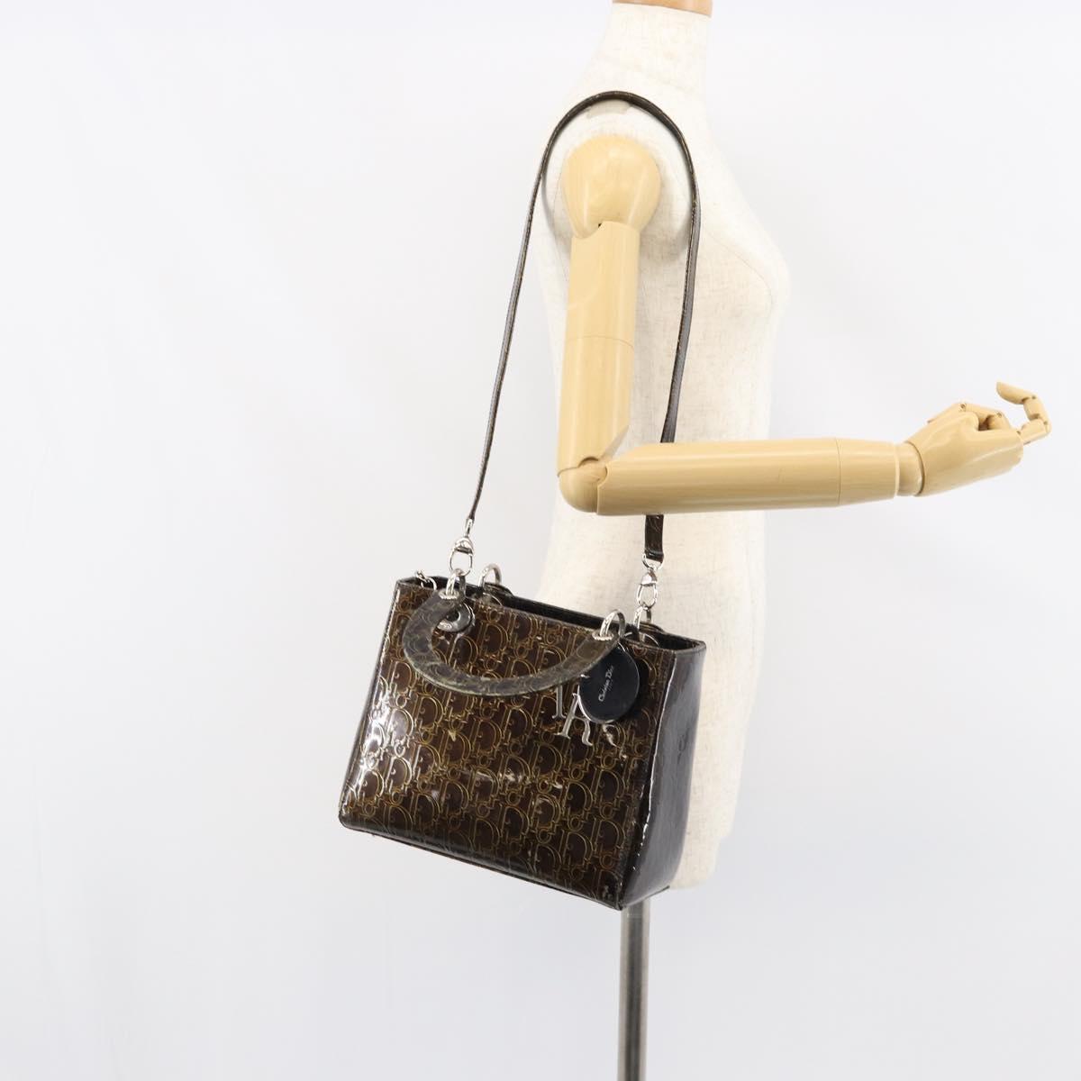 Christian Dior Trotter Canvas Hand Bag Enamel 2way Brown Silver Auth yk20020