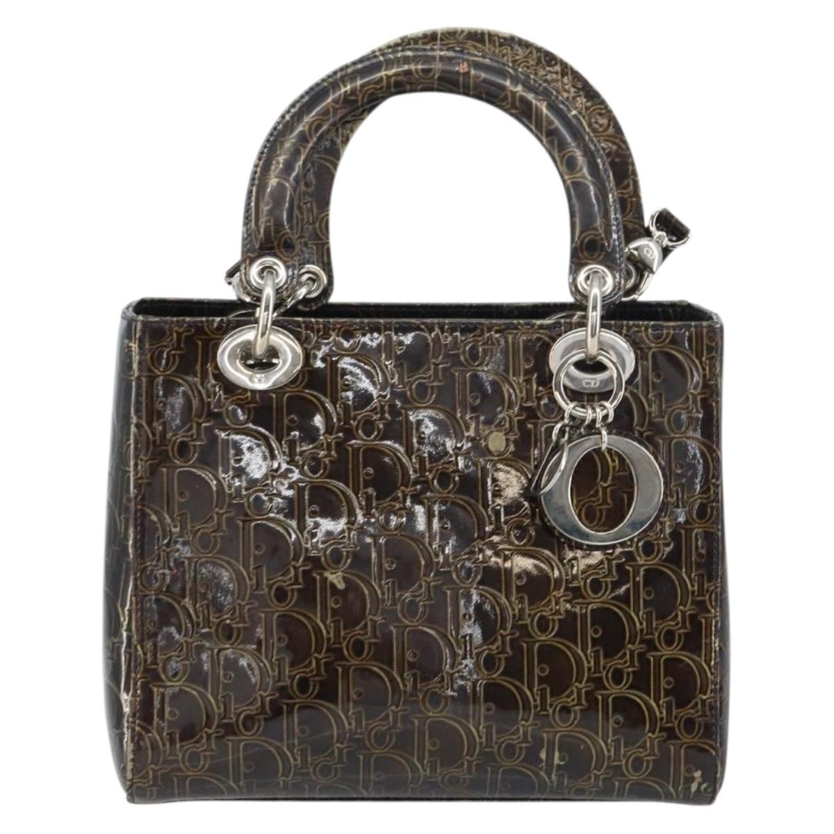 Christian Dior Trotter Canvas Hand Bag Enamel 2way Brown Silver Auth yk20020