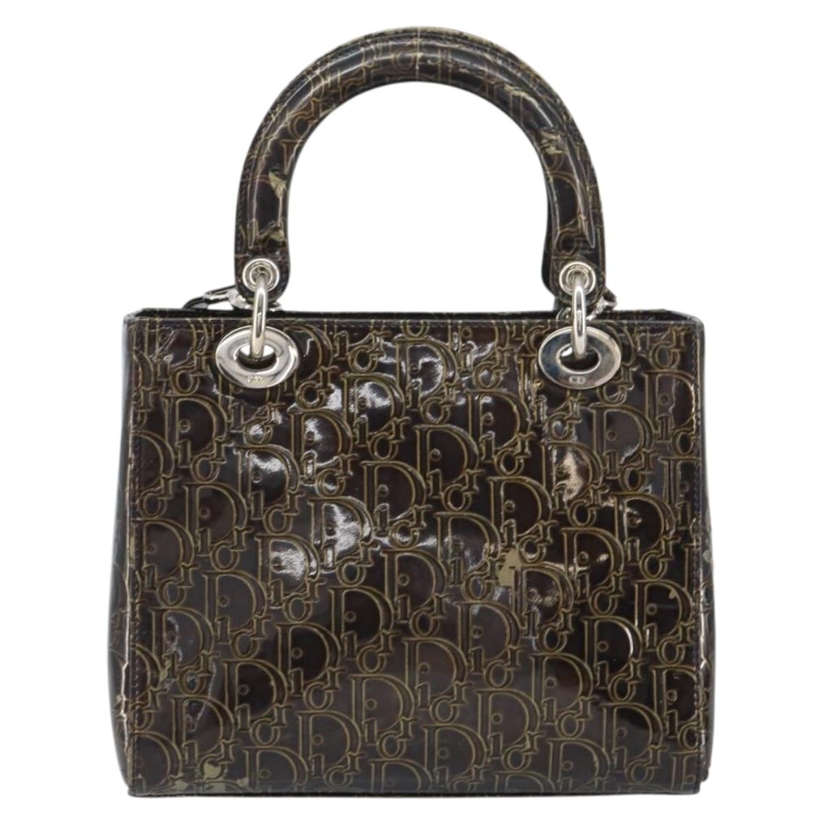 Christian Dior Trotter Canvas Hand Bag Enamel 2way Brown Silver Auth yk20020