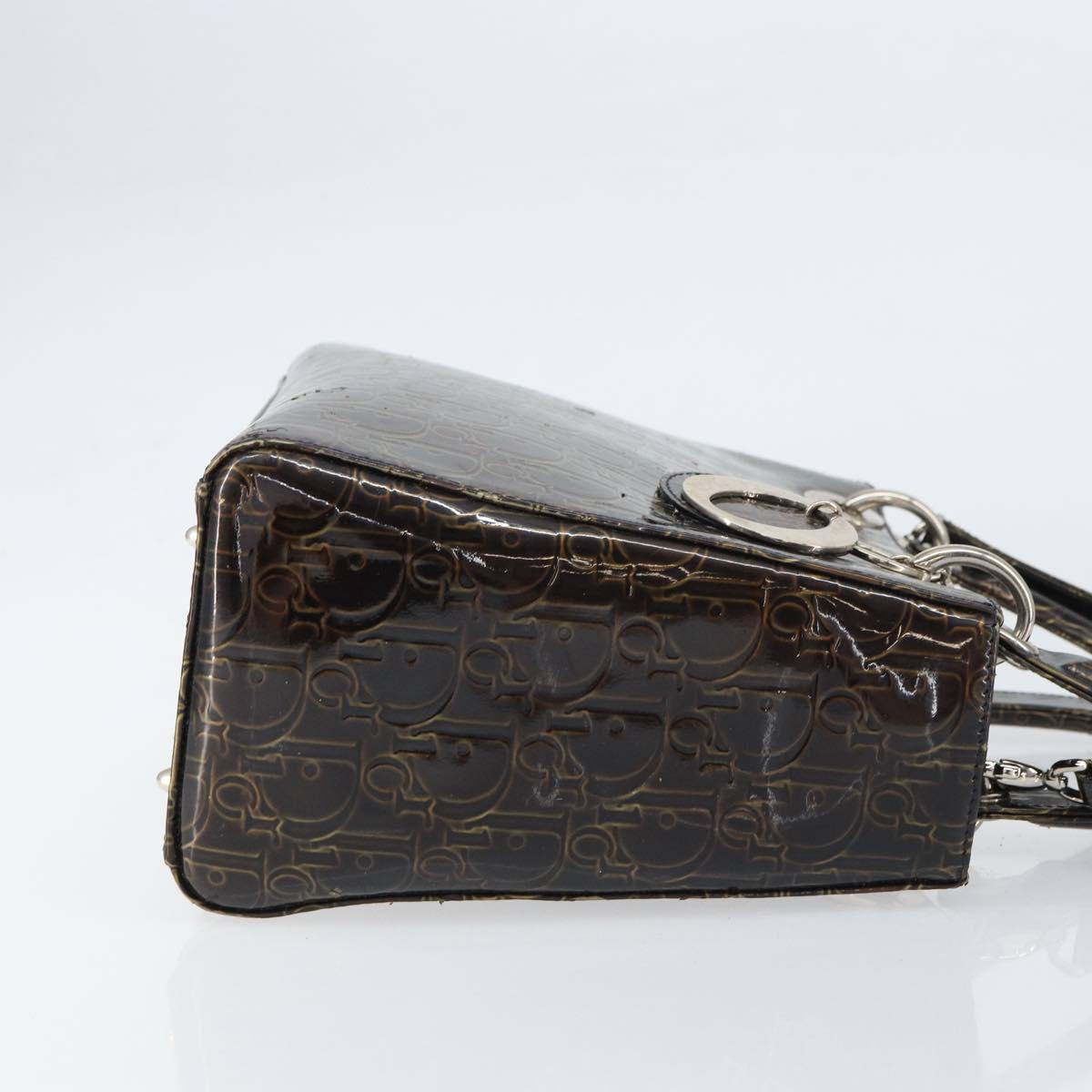 Christian Dior Trotter Canvas Hand Bag Enamel 2way Brown Silver Auth yk20020