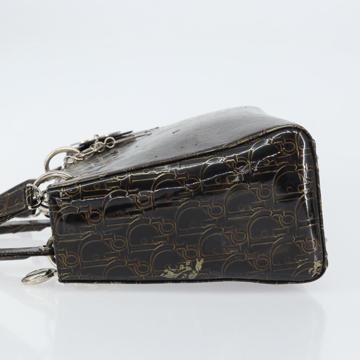 Christian Dior Trotter Canvas Hand Bag Enamel 2way Brown Silver Auth yk20020