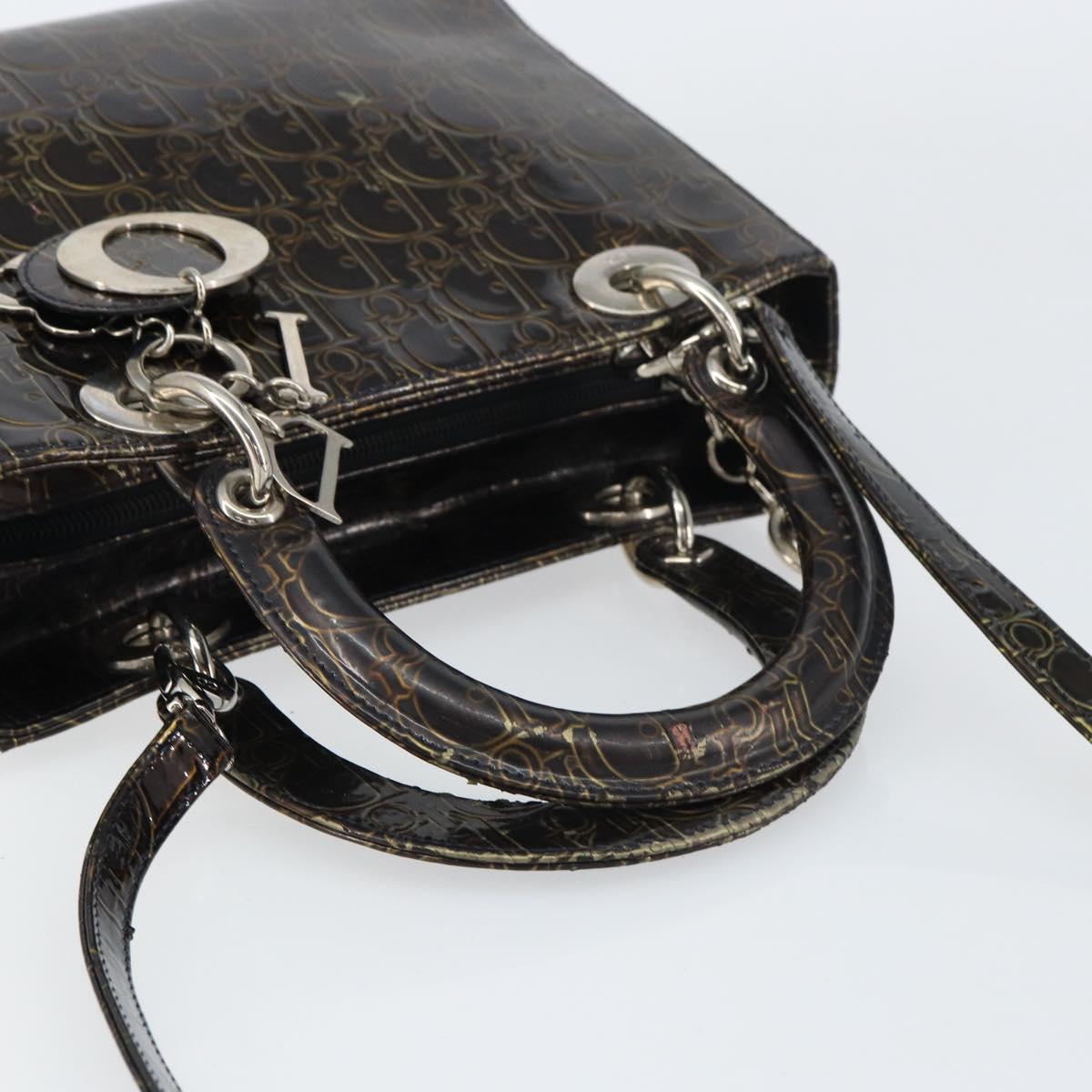 Christian Dior Trotter Canvas Hand Bag Enamel 2way Brown Silver Auth yk20020