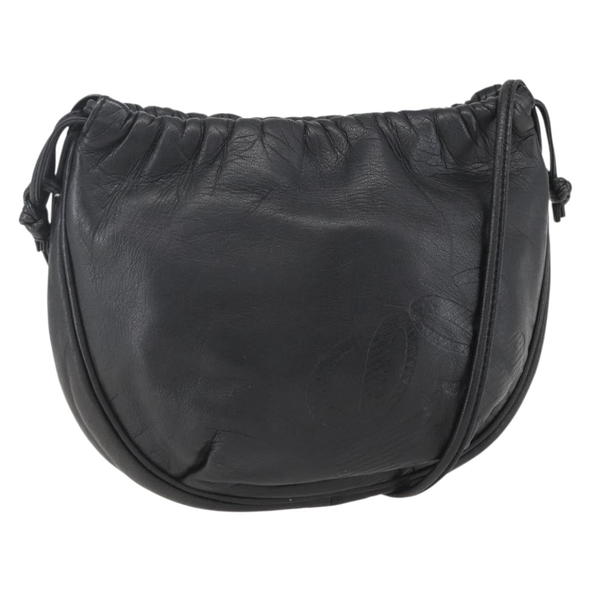 LOEWE Anagram Shoulder Bag Leather Black Gold Auth yk20023