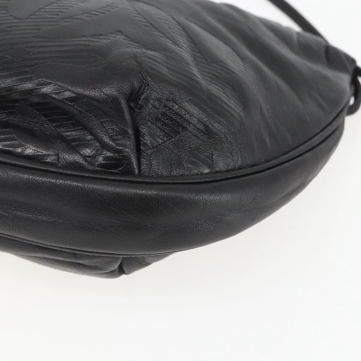 LOEWE Anagram Shoulder Bag Leather Black Gold Auth yk20023