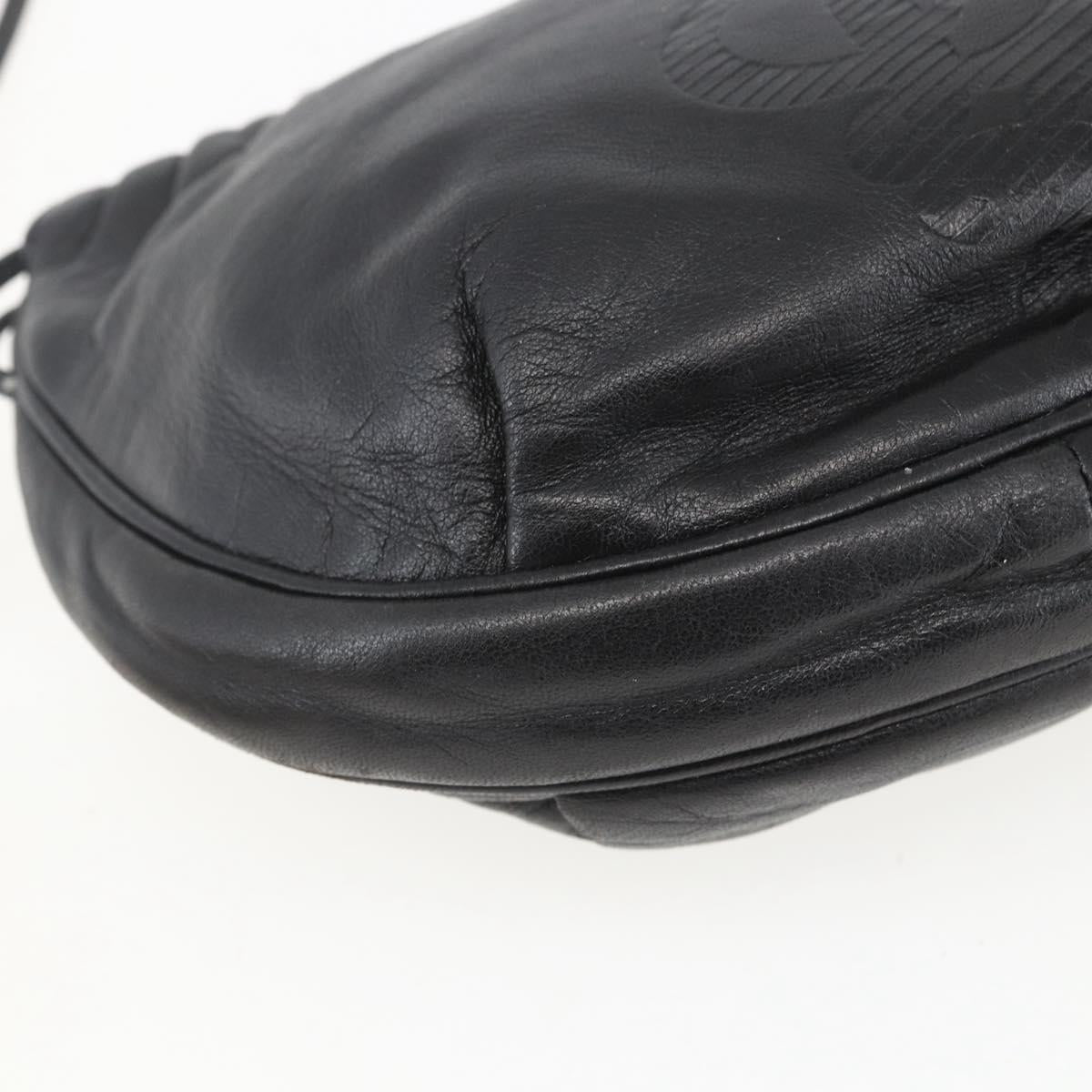 LOEWE Anagram Shoulder Bag Leather Black Gold Auth yk20023