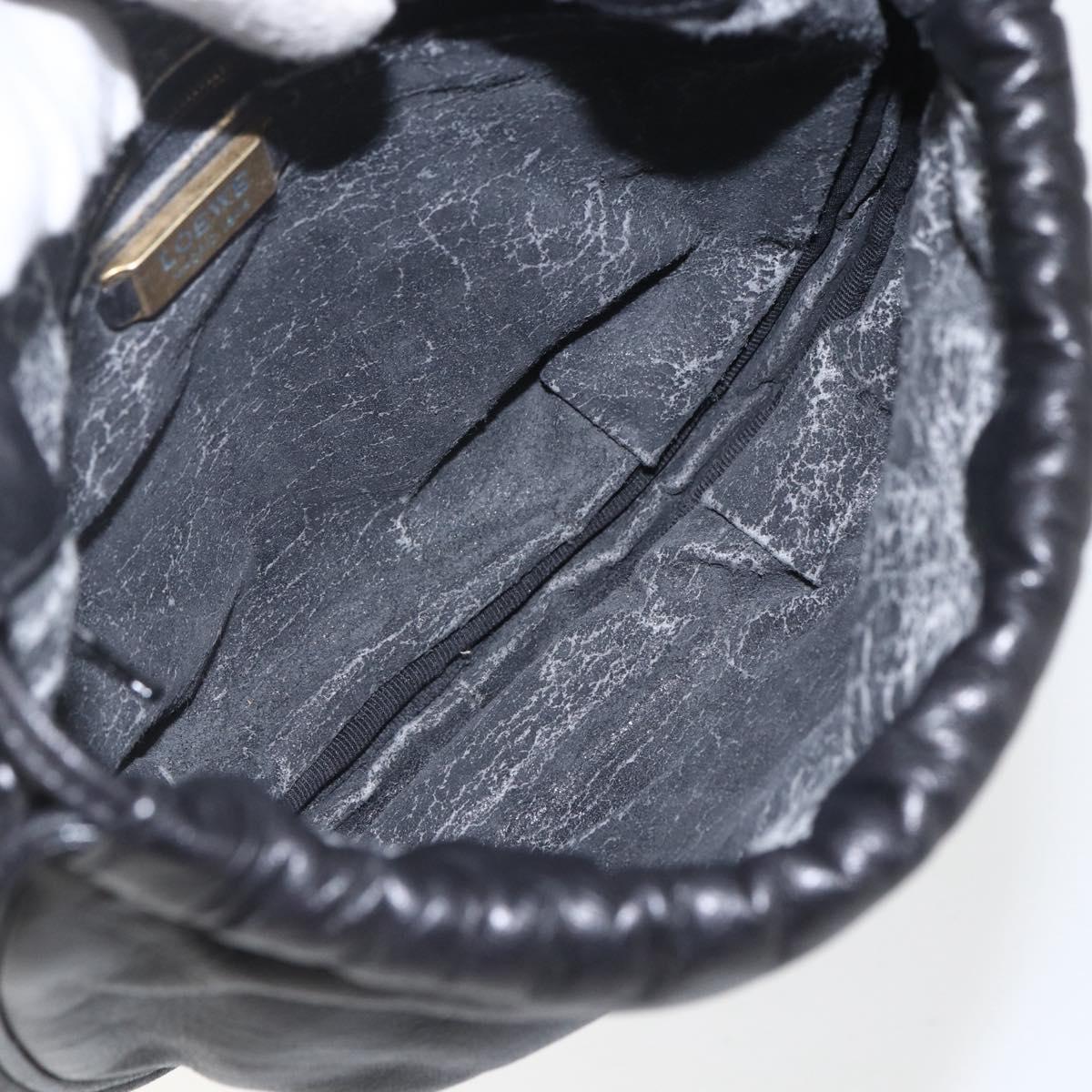 LOEWE Anagram Shoulder Bag Leather Black Gold Auth yk20023