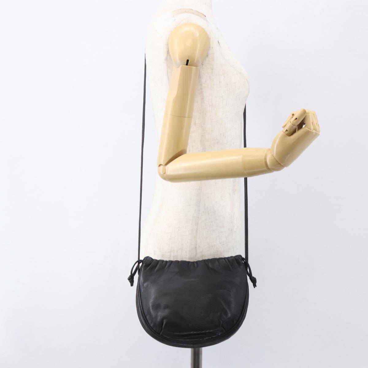 LOEWE Anagram Shoulder Bag Leather Black Gold Auth yk20023