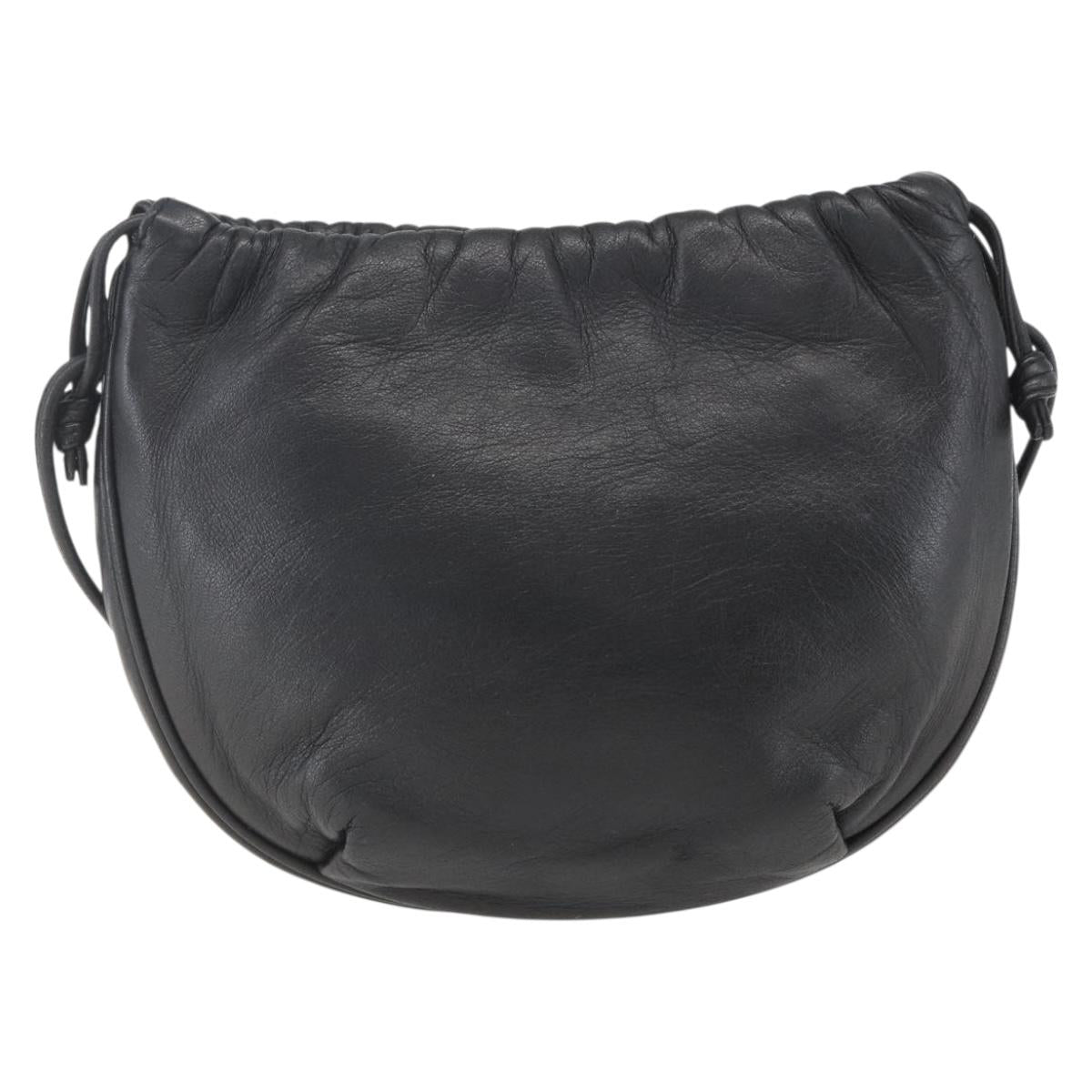 LOEWE Anagram Shoulder Bag Leather Black Gold Auth yk20023