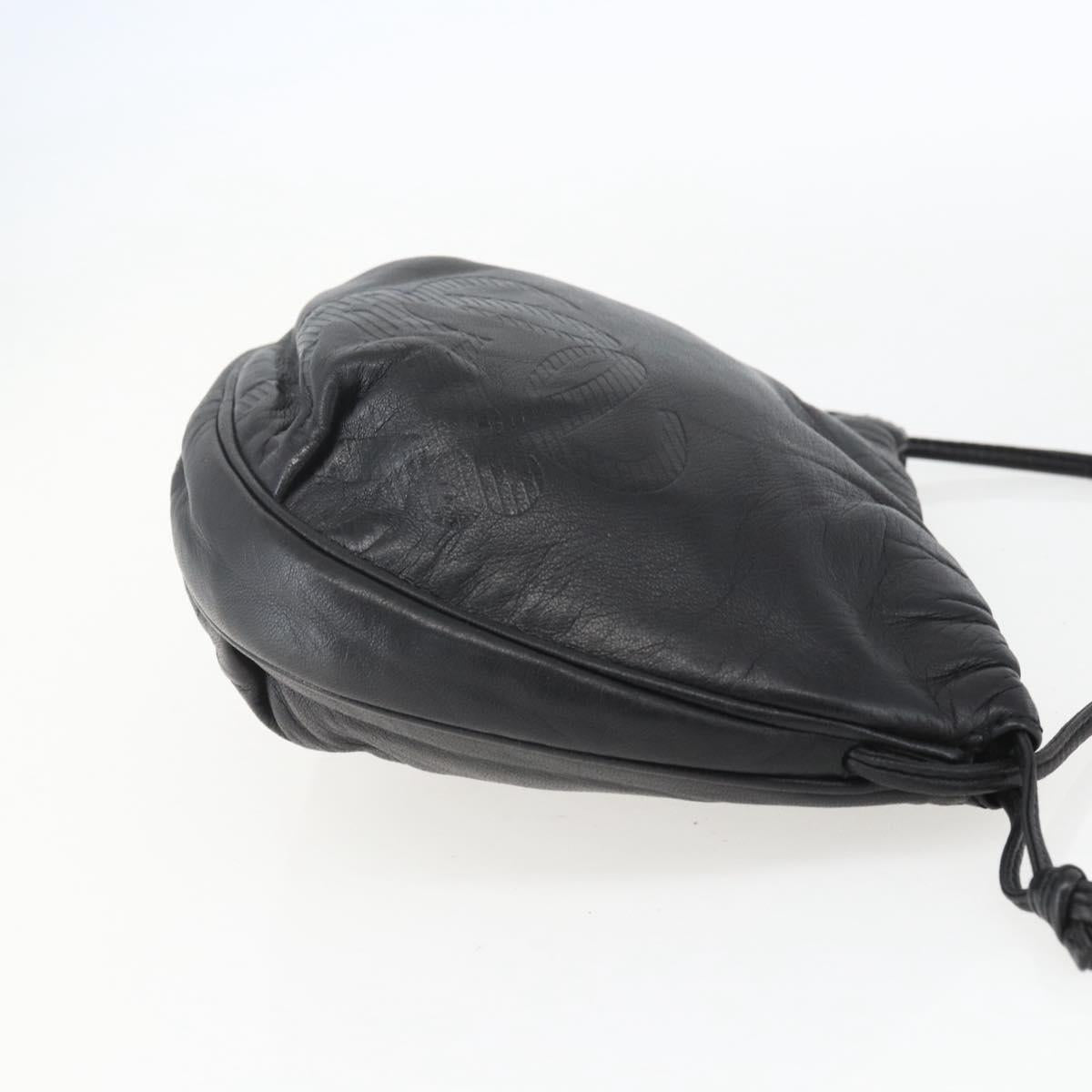 LOEWE Anagram Shoulder Bag Leather Black Gold Auth yk20023