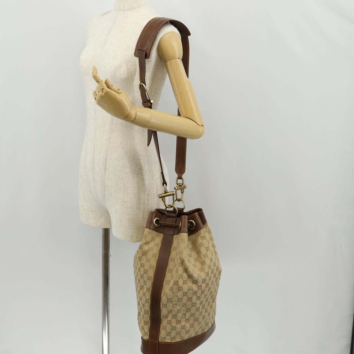 GUCCI GG Canvas Shoulder Bag Beige Gold Auth yk20026A