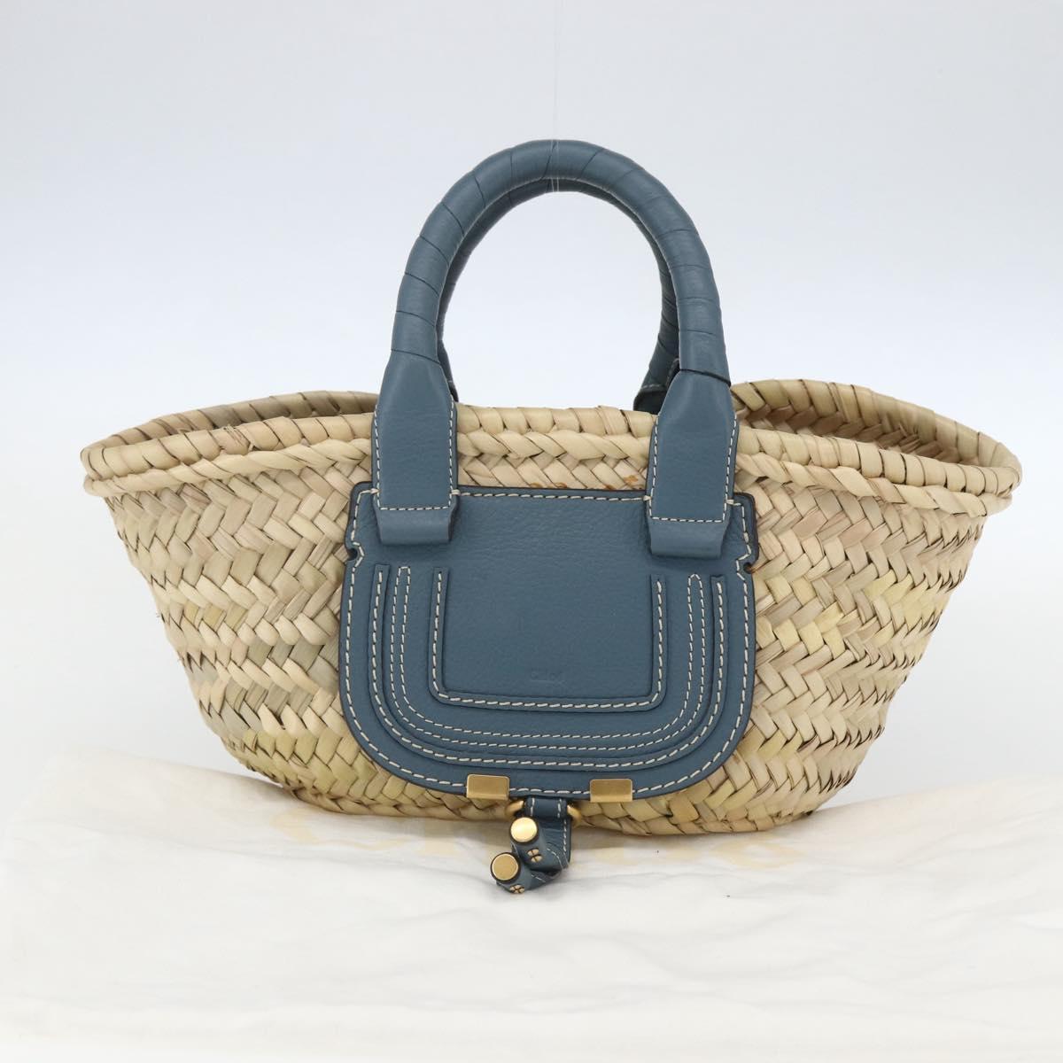 Chloe Bucket Bag Marcie Hand Bag Straw Blue Beige Auth yk20030