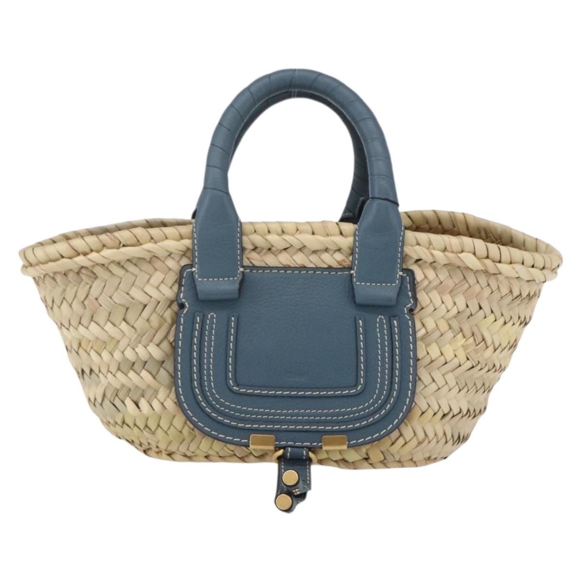 Chloe Bucket Bag Marcie Hand Bag Straw Blue Beige Auth yk20030
