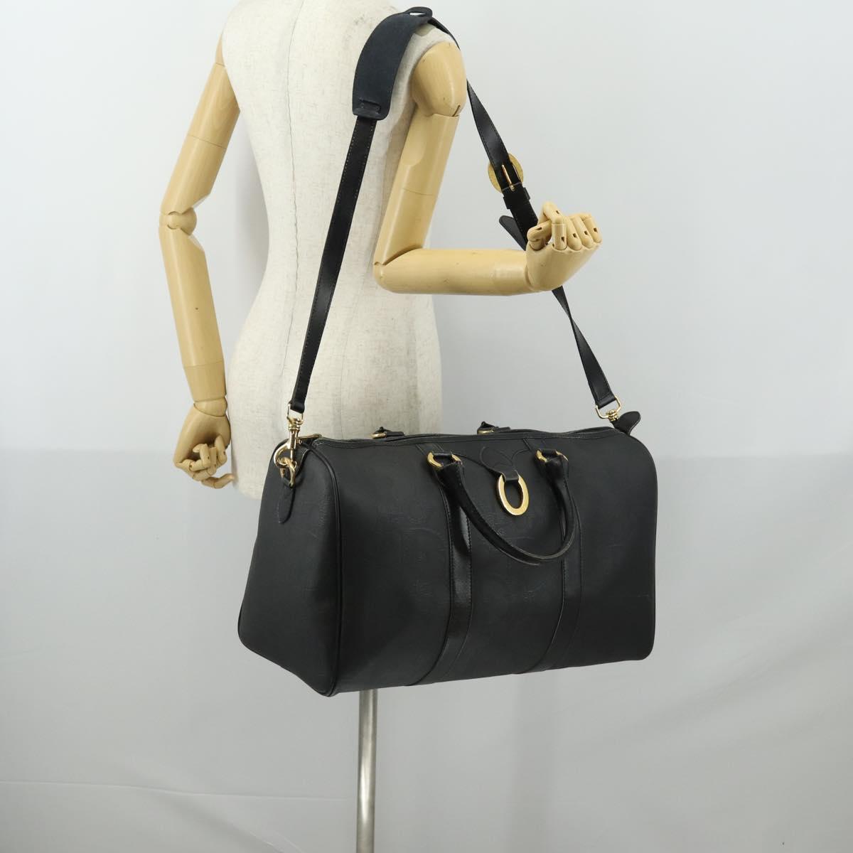 Christian Dior Trotter Canvas Boston Bag PVC 2way Black Gold Auth yk20032