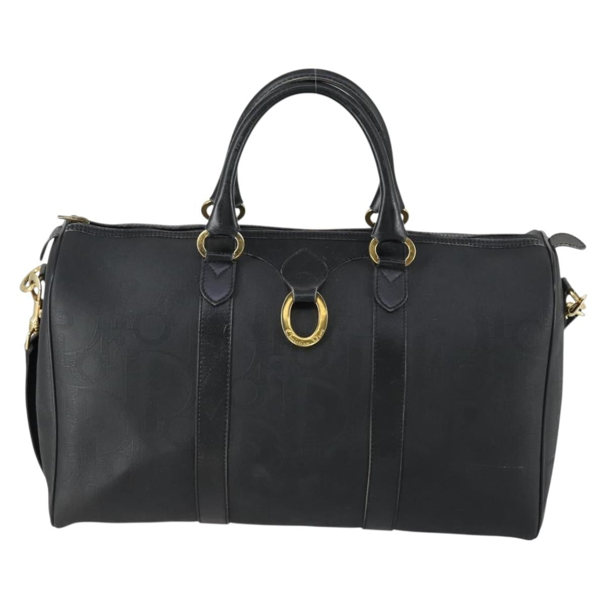 Christian Dior Trotter Canvas Boston Bag PVC 2way Black Gold Auth yk20032