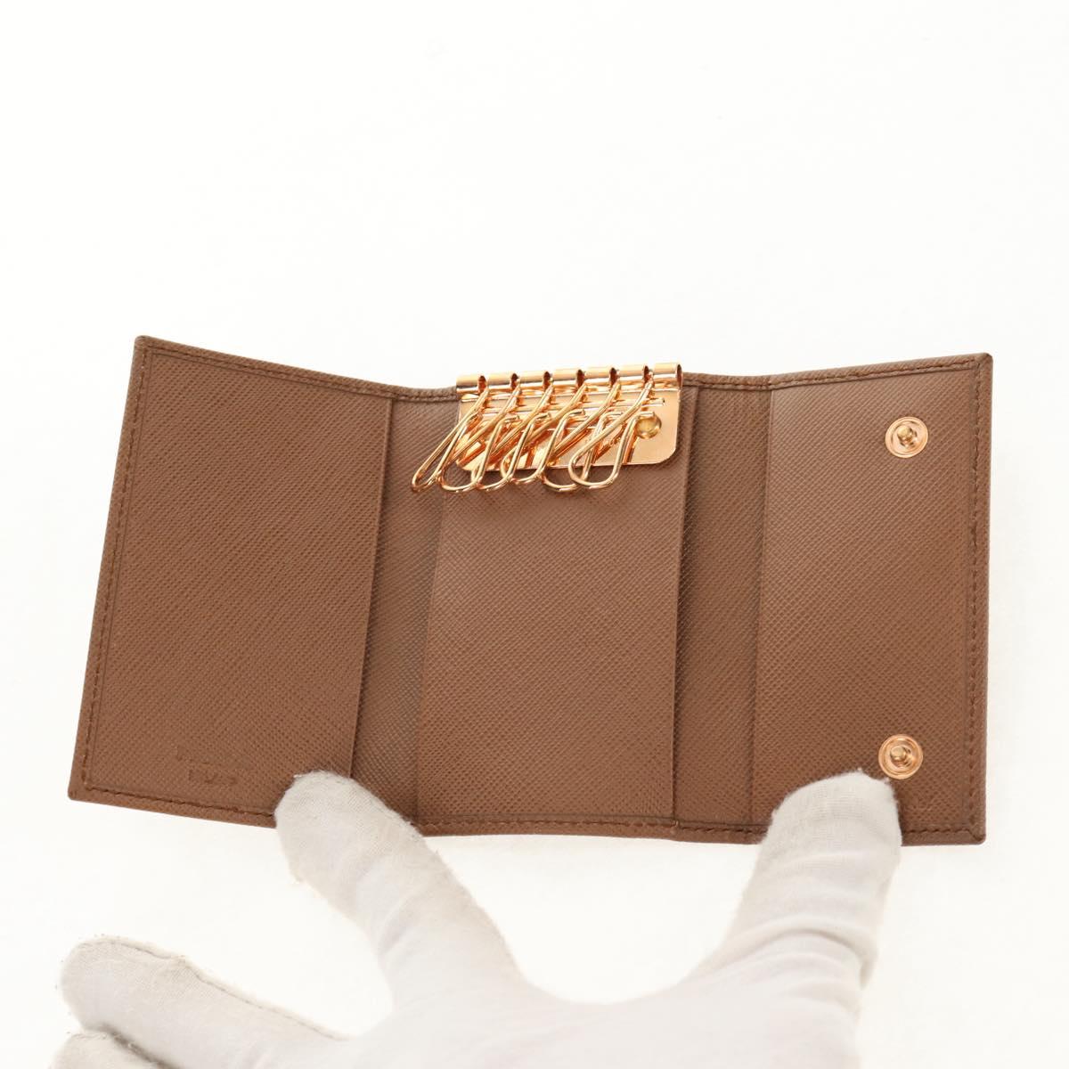 PRADA Key Case Safiano leather Brown Auth yk20038V