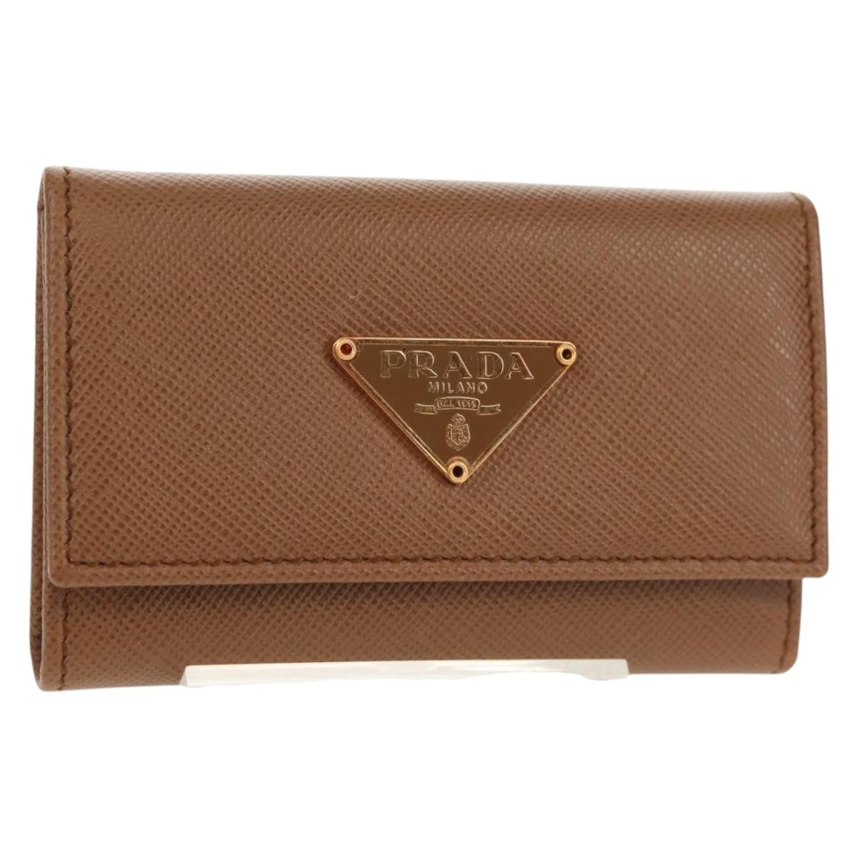 PRADA Key Case Safiano leather Brown Auth yk20038V