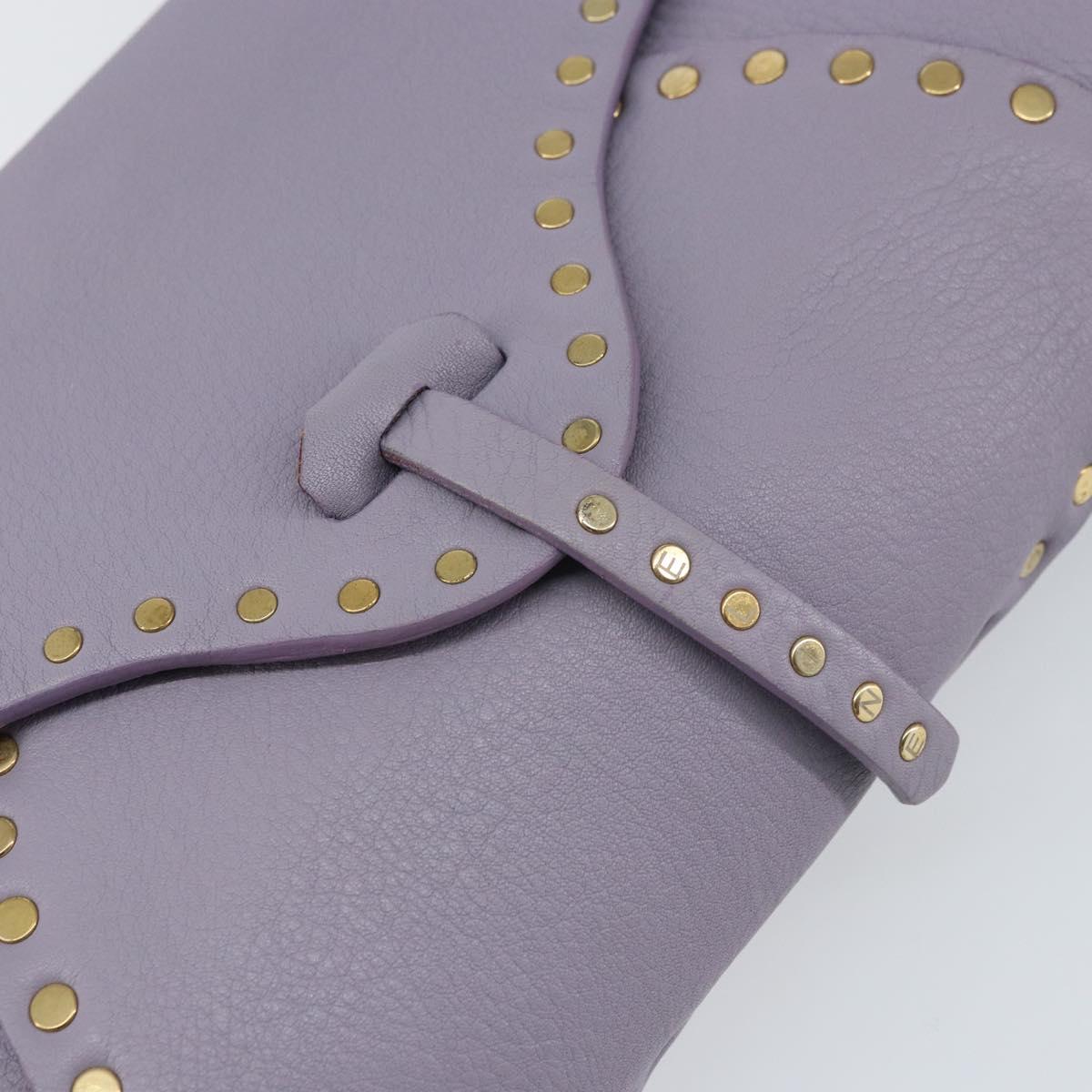 CELINE Studs Shoulder Bag Leather Purple Gold Auth yk20039