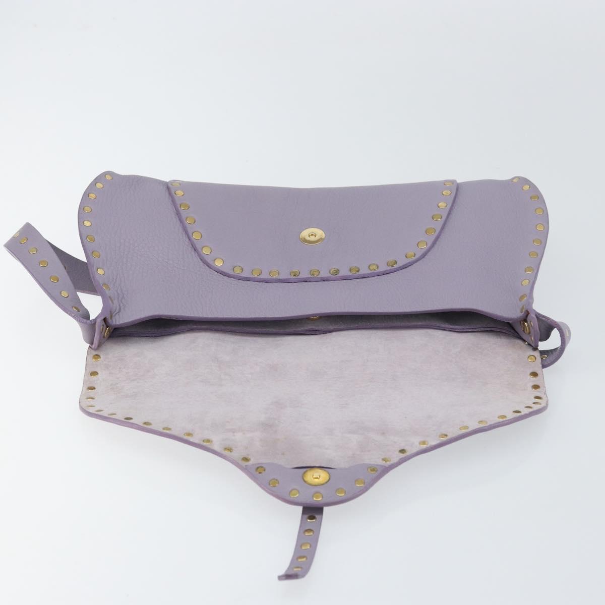 CELINE Studs Shoulder Bag Leather Purple Gold Auth yk20039