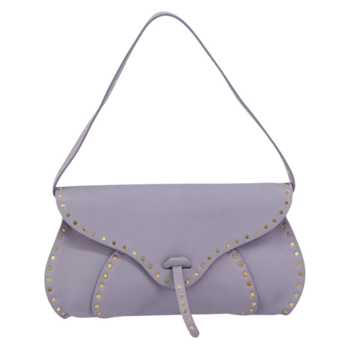 CELINE Studs Shoulder Bag Leather Purple Gold Auth yk20039