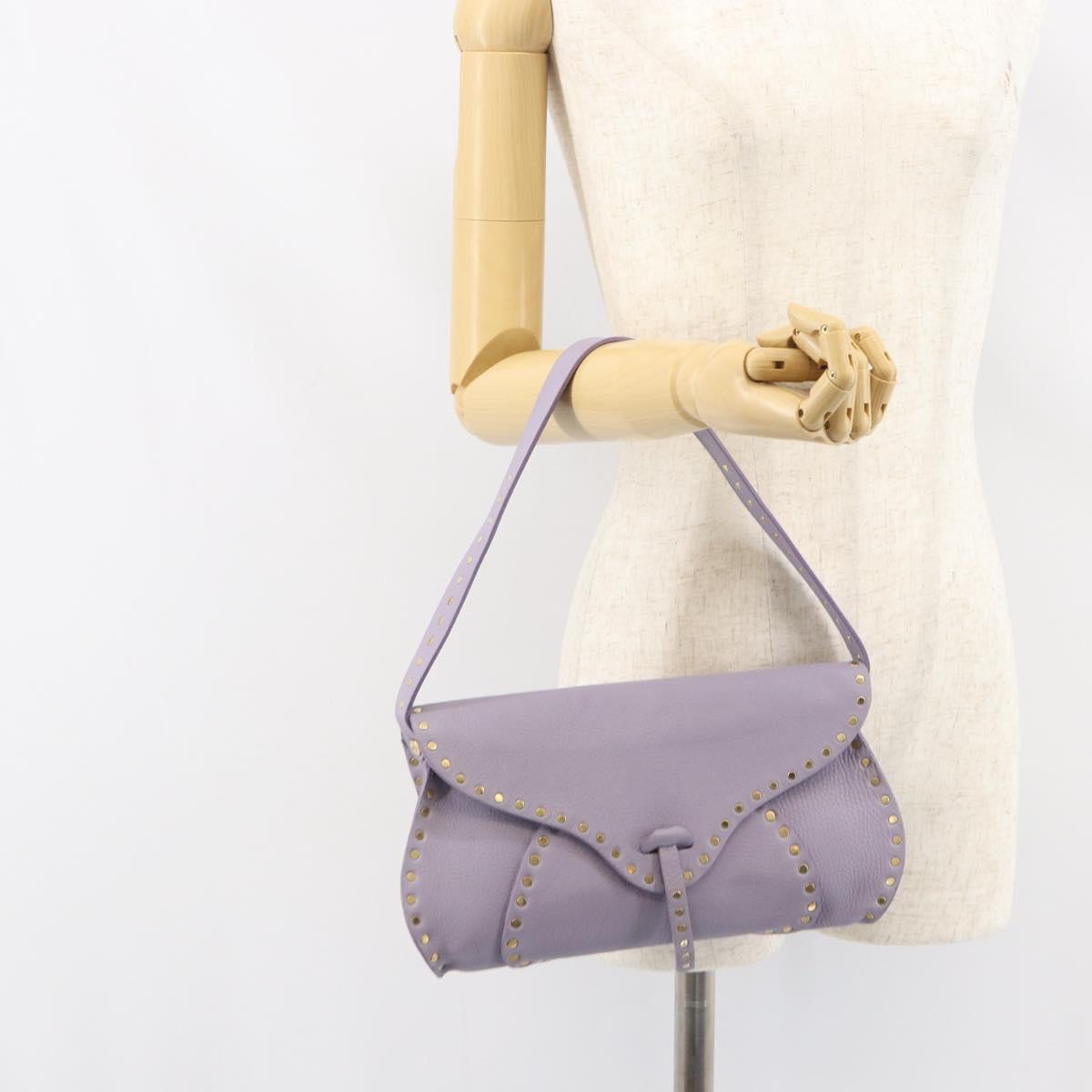 CELINE Studs Shoulder Bag Leather Purple Gold Auth yk20039