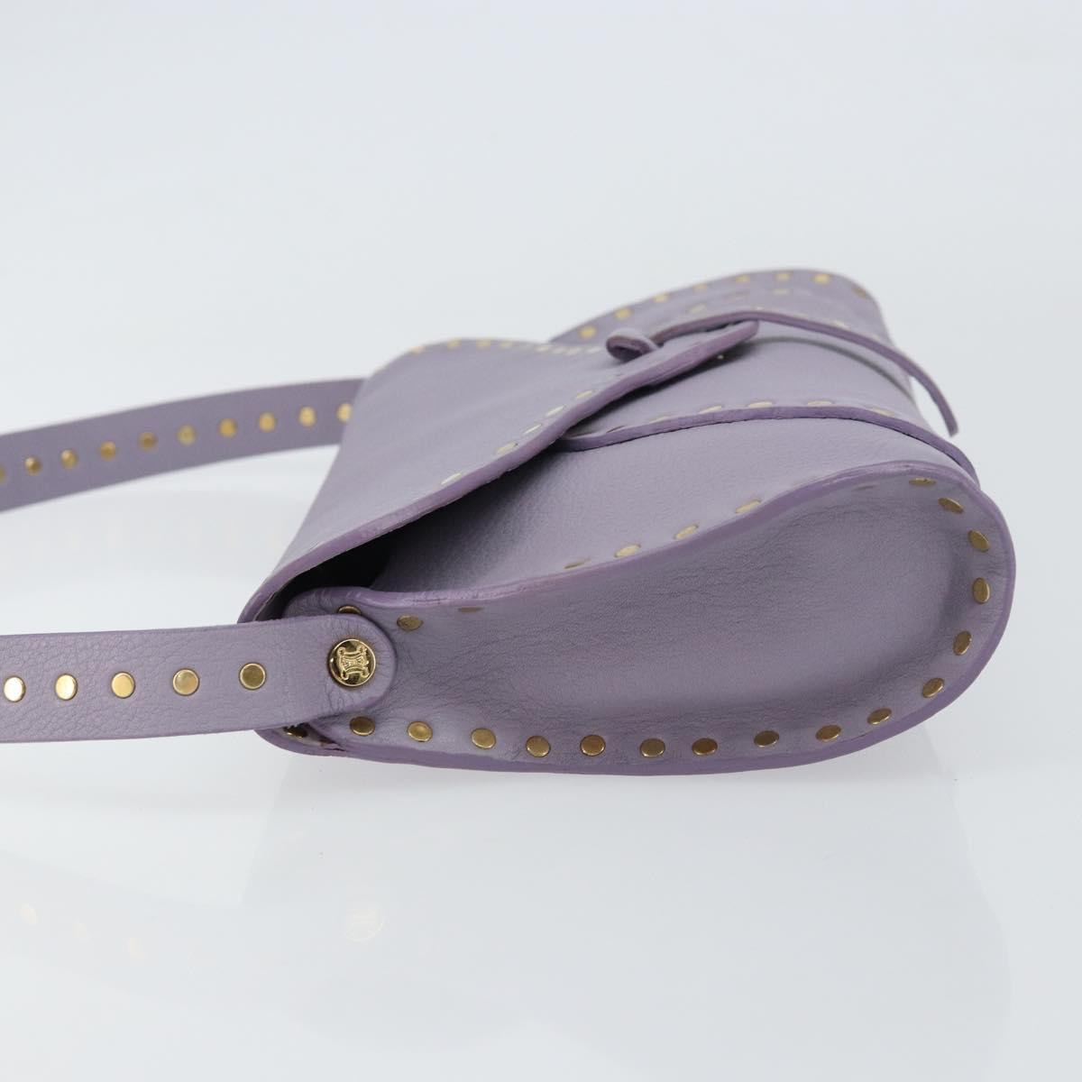 CELINE Studs Shoulder Bag Leather Purple Gold Auth yk20039