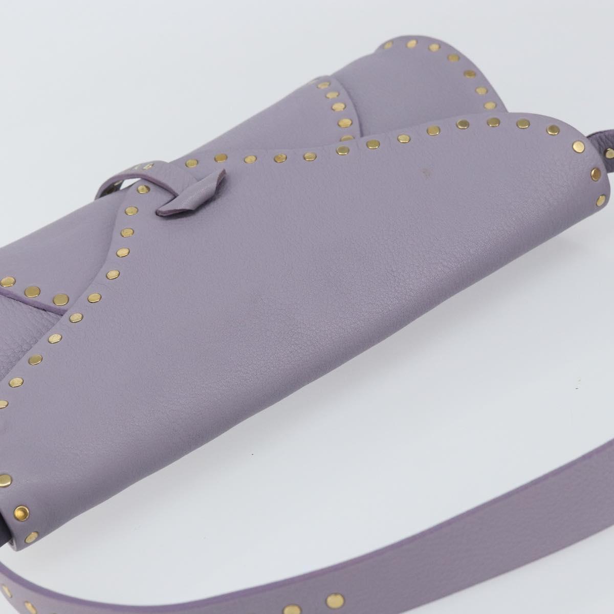 CELINE Studs Shoulder Bag Leather Purple Gold Auth yk20039
