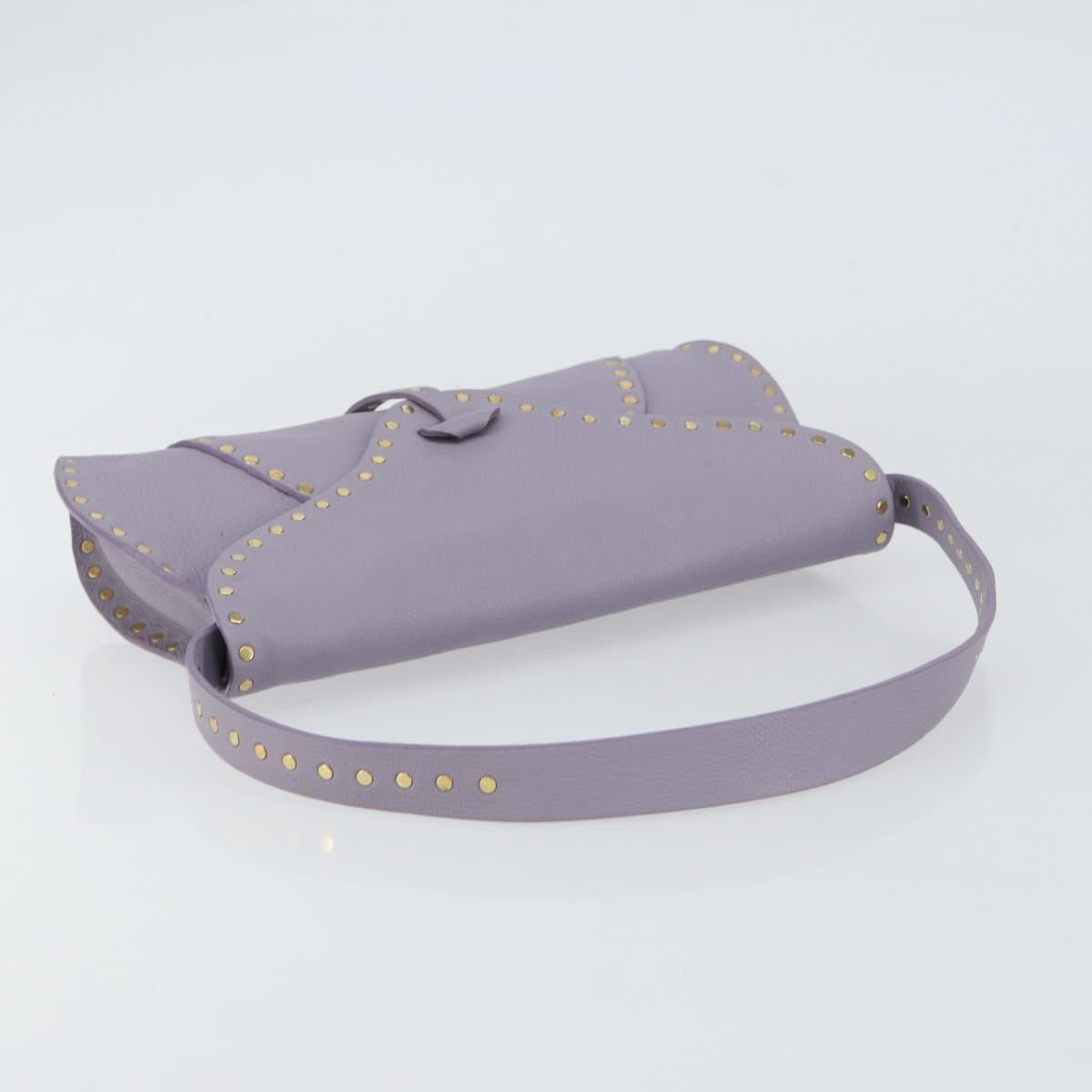 CELINE Studs Shoulder Bag Leather Purple Gold Auth yk20039