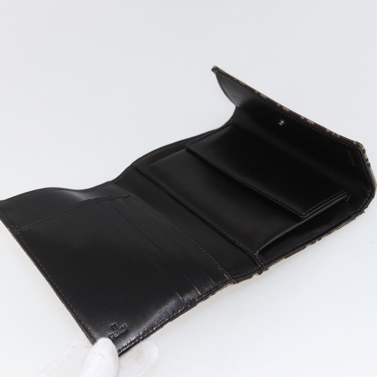 FENDI Zucchino Canvas Compact Wallet Beige Brown Auth yk20041V