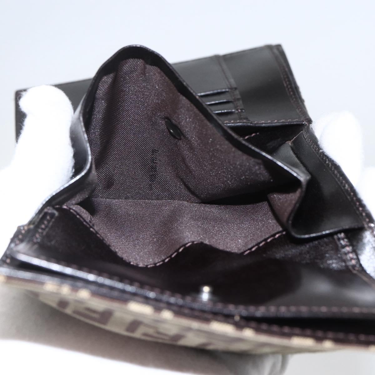 FENDI Zucchino Canvas Compact Wallet Beige Brown Auth yk20041V