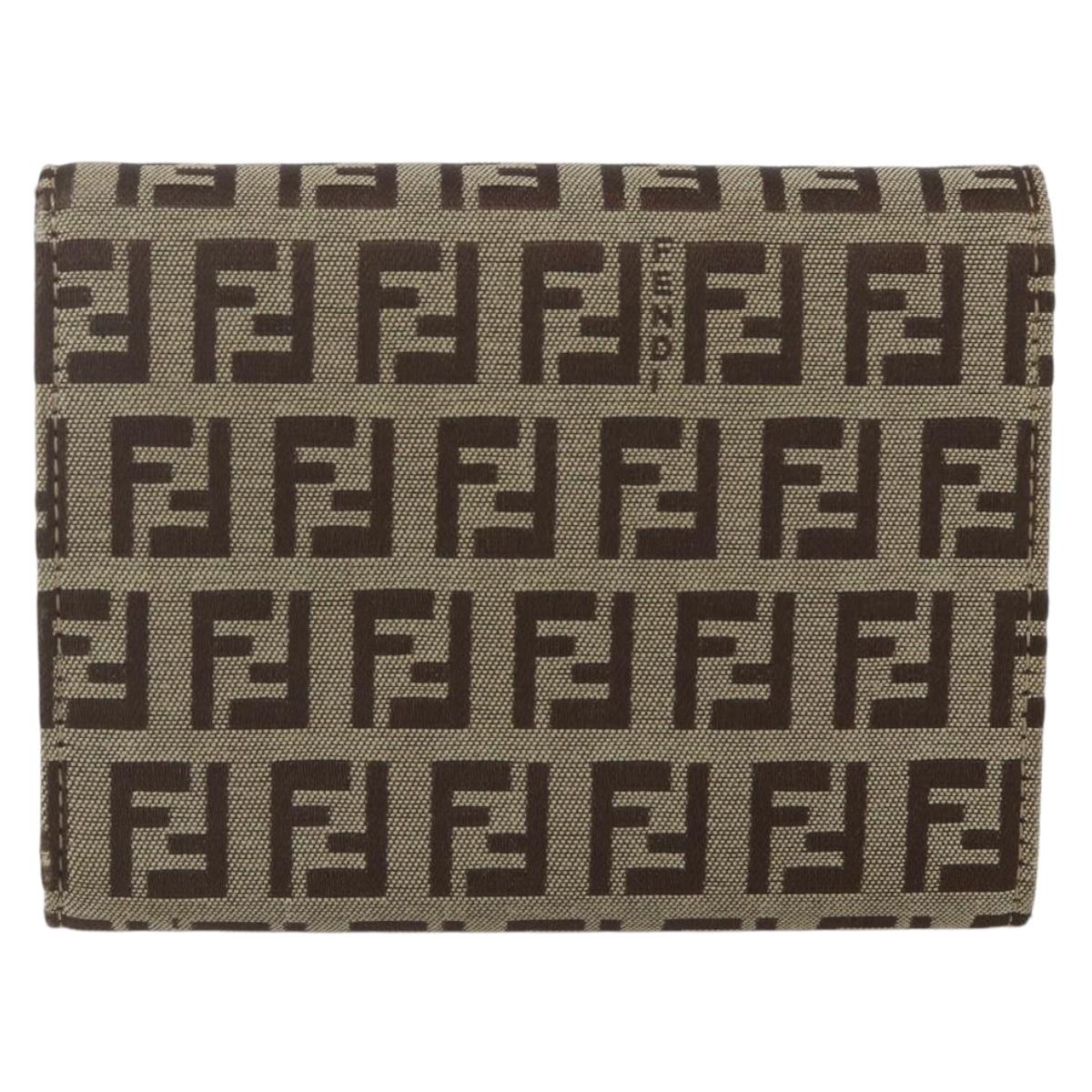 FENDI Zucchino Canvas Compact Wallet Beige Brown Auth yk20041V