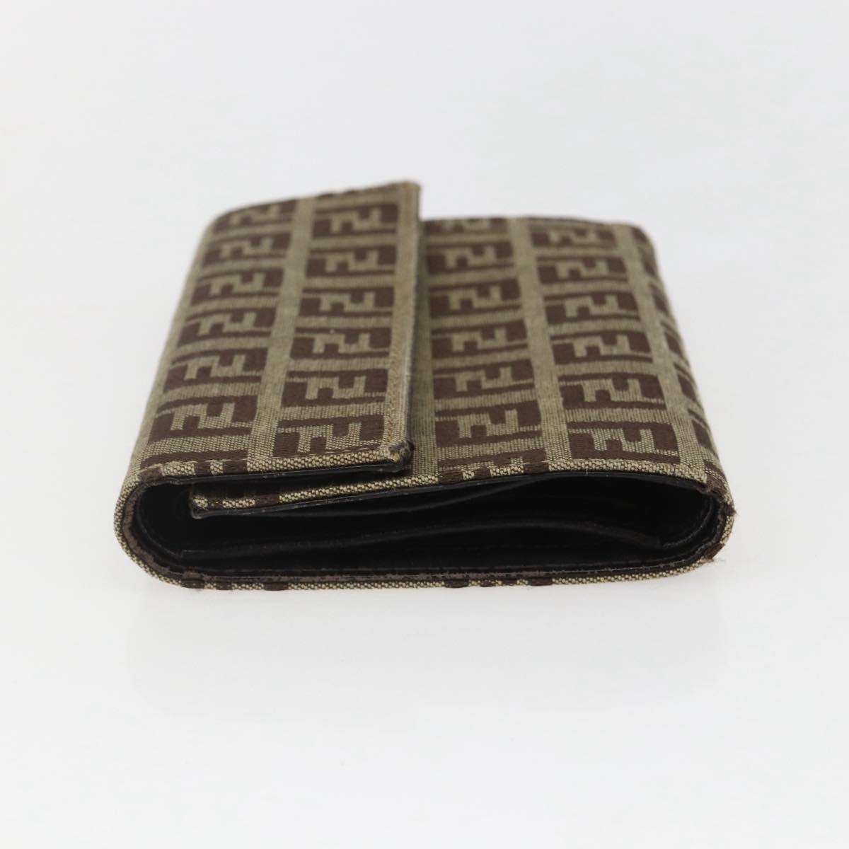 FENDI Zucchino Canvas Compact Wallet Beige Brown Auth yk20041V