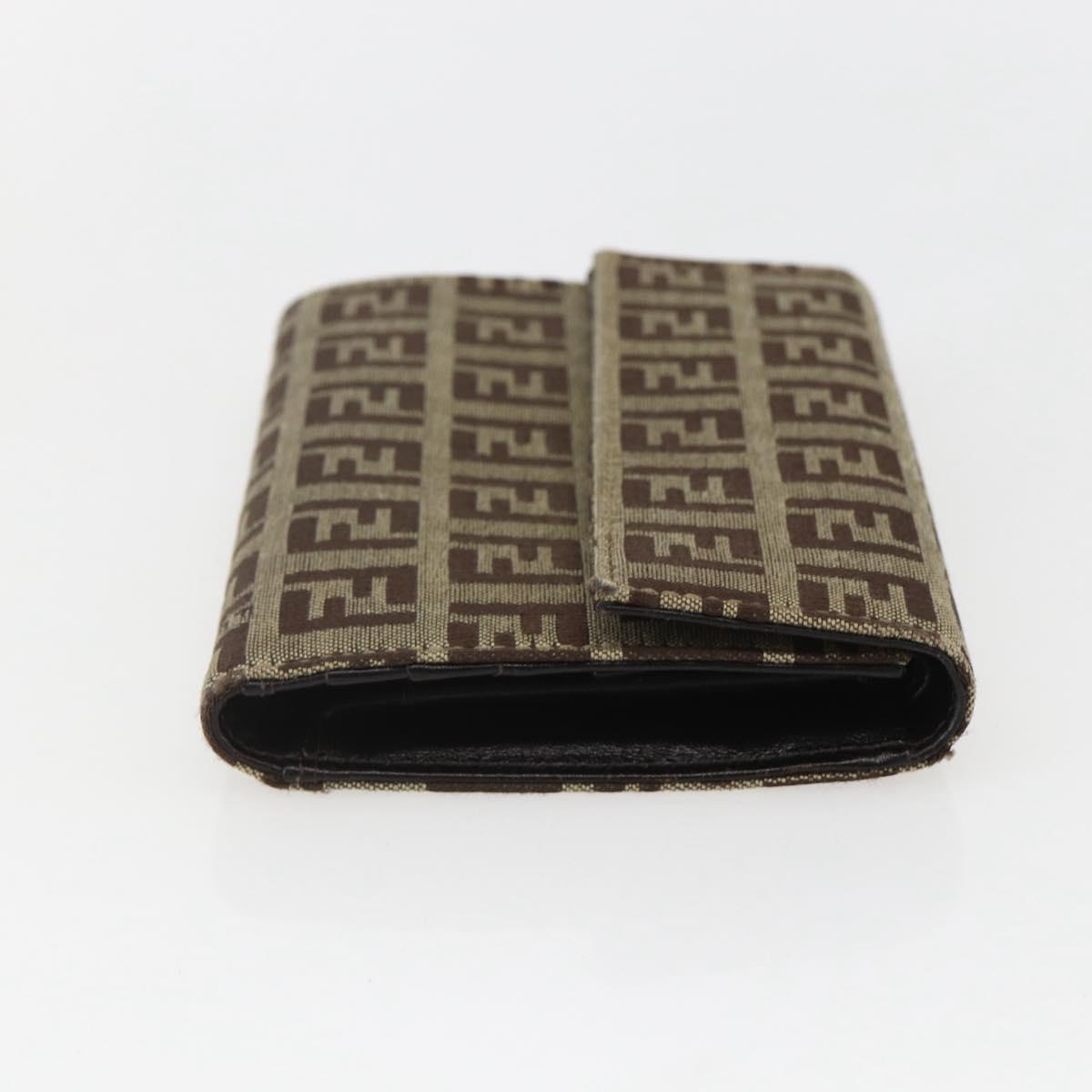 FENDI Zucchino Canvas Compact Wallet Beige Brown Auth yk20041V