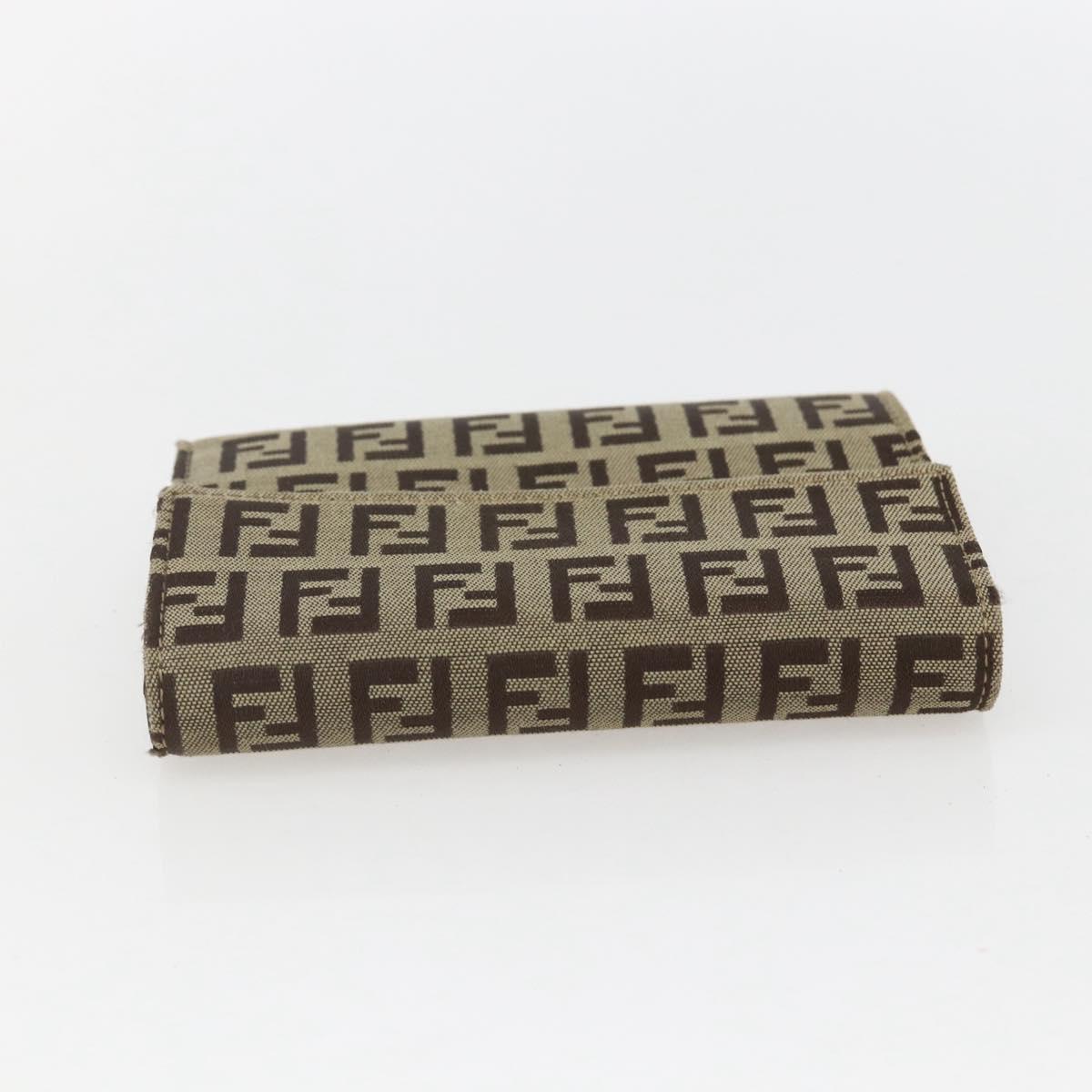 FENDI Zucchino Canvas Compact Wallet Beige Brown Auth yk20041V
