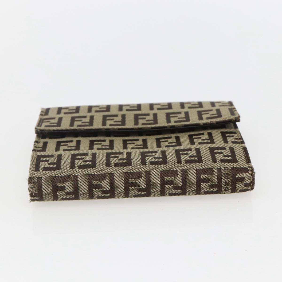 FENDI Zucchino Canvas Compact Wallet Beige Brown Auth yk20041V